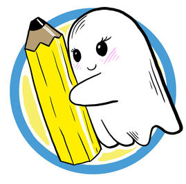 The UB Draws Logo; a small cartoon ghost holding a pencil in bright yellows and blues.